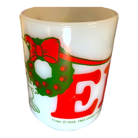 one HTF Fire King glass Snoopy Noel coffee mug Anchor Hocking Christmas - Picture 4 of 6